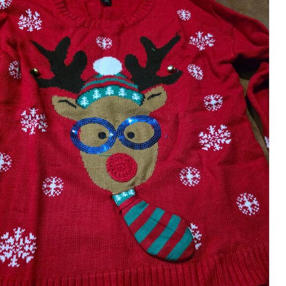 Nerd Ugly Christmas Sweater United States Sweater Glasses & Tie Bells Sz LG - Picture 2 of 5